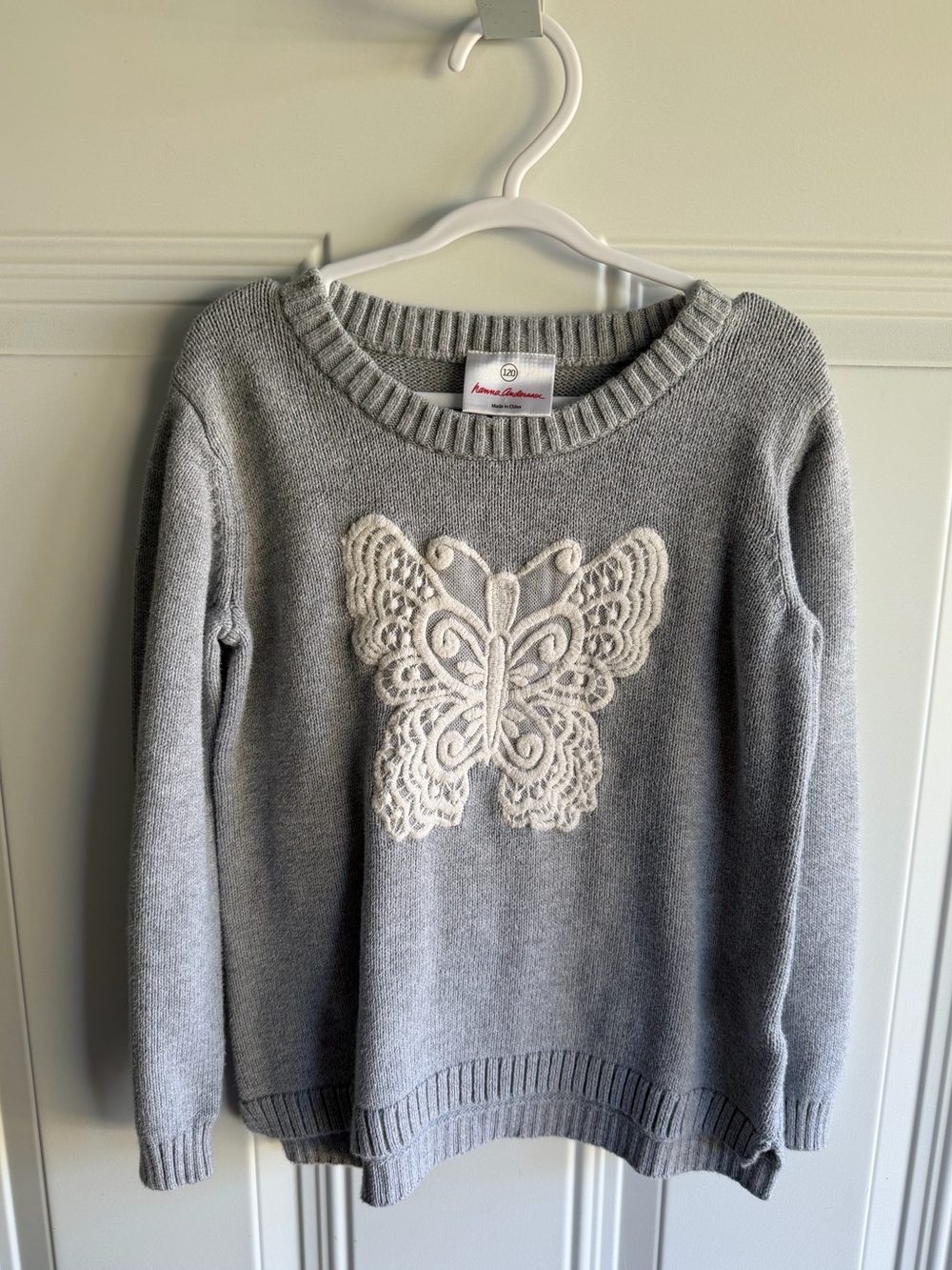 Hanna Andersson Grey Sweater with Butterfly Appliqué size 6